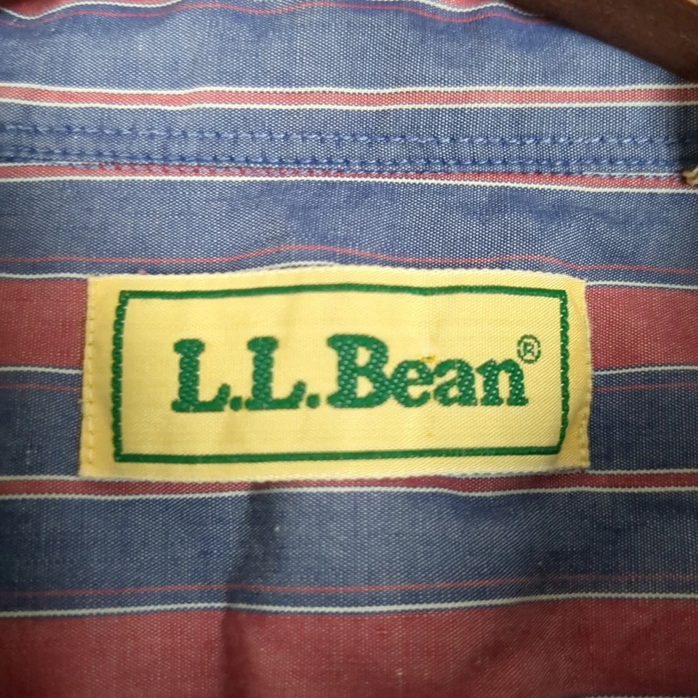 LL Bean Mens XXL Button Down Shirt Blue Red Striped Long Sleeve Regular Ext